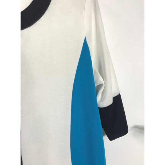 Misook Small Sweater Colorblock Blue White Shoulder Pads Everyday Simple Artsy - Picture 2 of 9